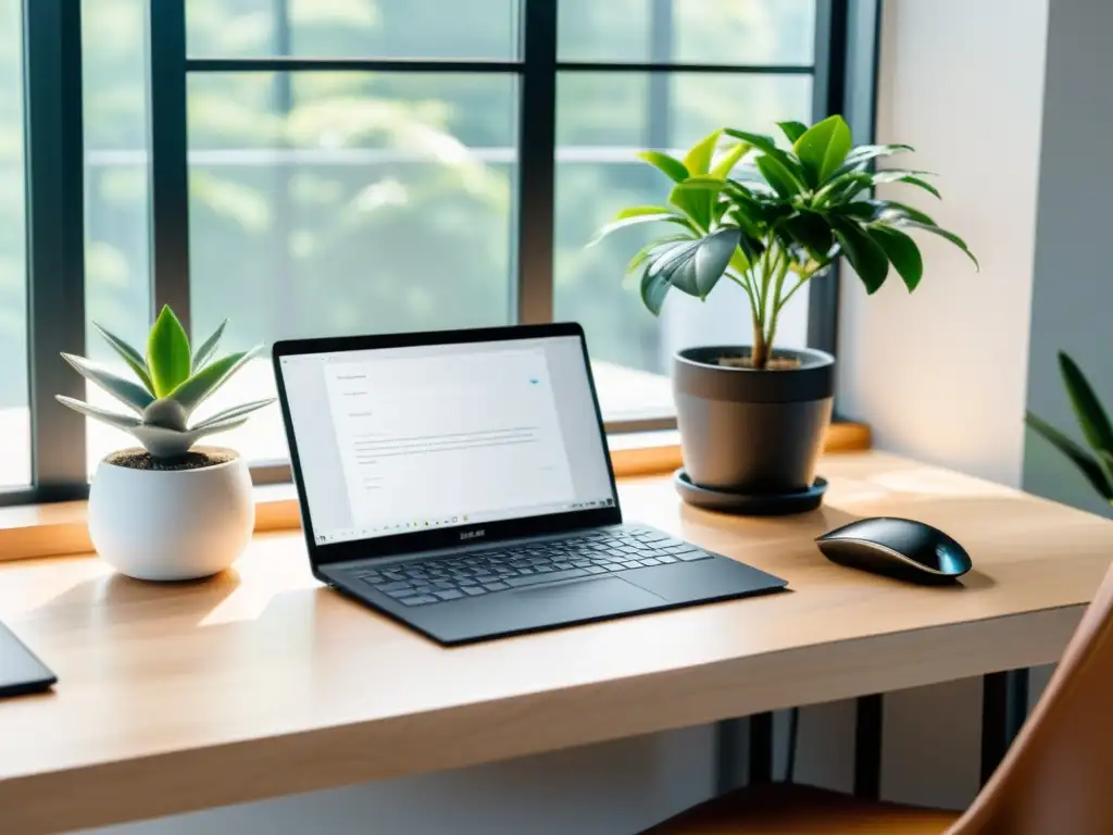 Un espacio de trabajo minimalista con una laptop moderna, un teclado mecánico elegante y notas escritas a mano