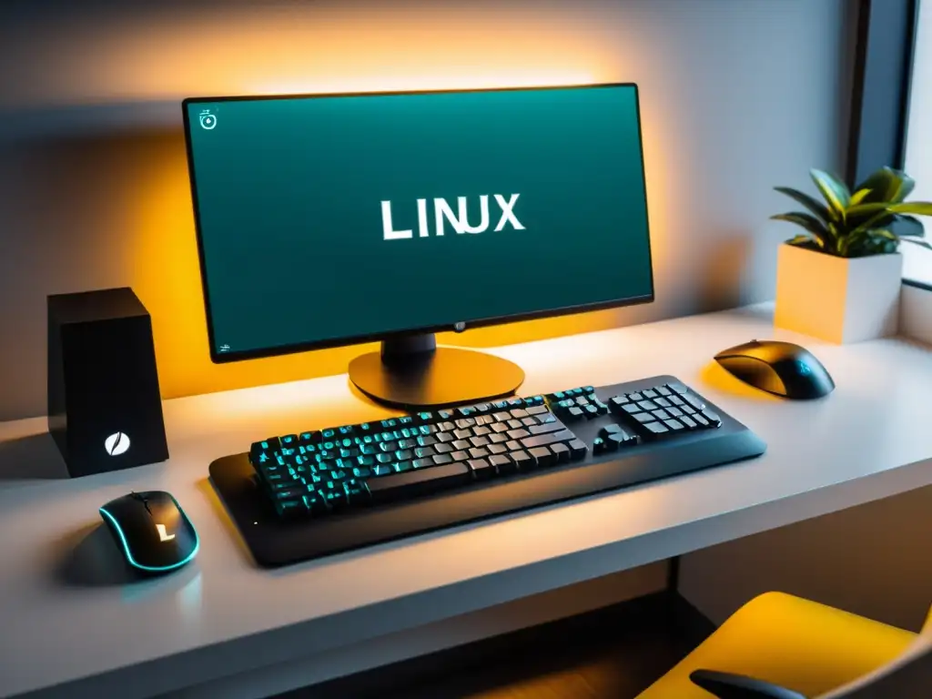 Espacio de trabajo minimalista con moderno entorno de escritorio Linux y software de escritura