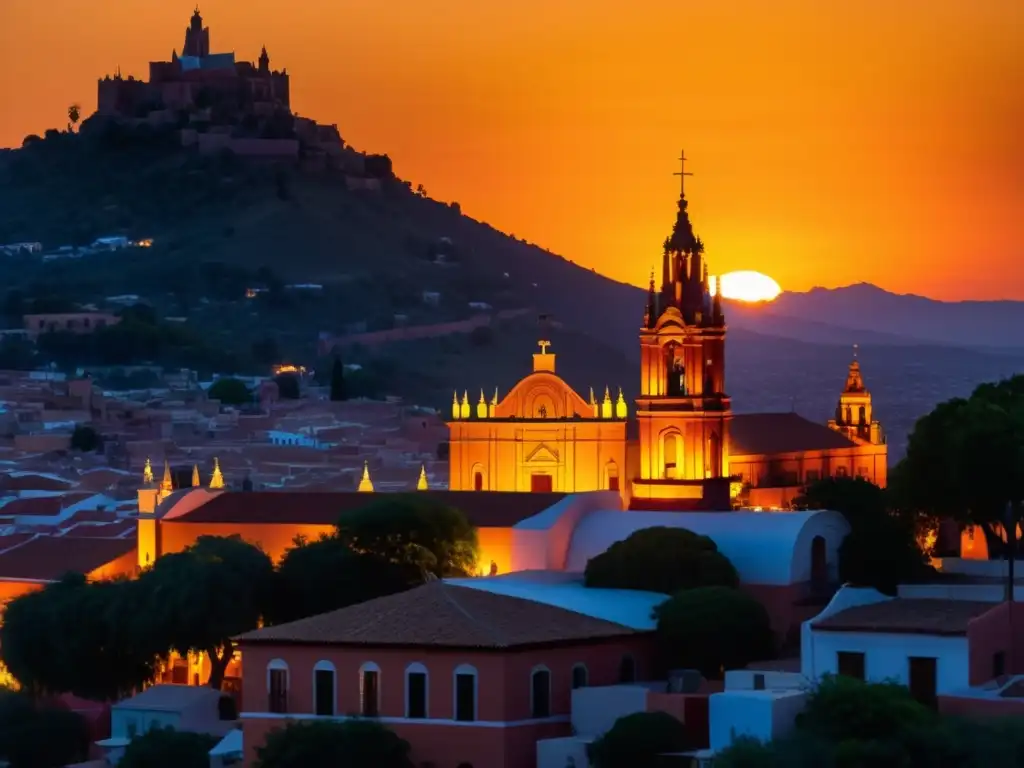 Espléndido atardecer detrás de la Parroquia de San Miguel Arcángel en San Miguel de Allende durante el Festival de Escritores San Miguel