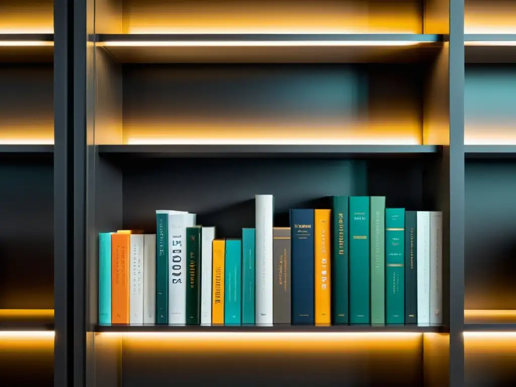 Un estante de libros moderno y minimalista con iluminación cálida