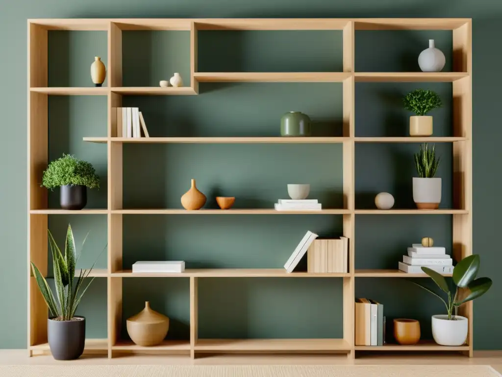 Decoración temática literaria DIY: Estante minimalista con libros y plantas, creando un ambiente moderno y acogedor