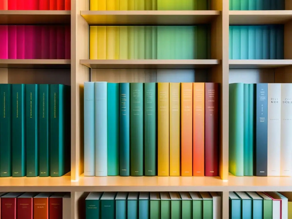 Una estantería de libros ordenada por colores, creando un efecto visual impresionante