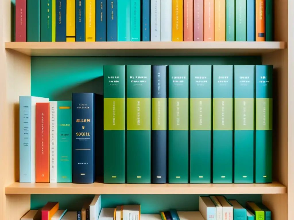 Una estantería llena de secuelas, con libros organizados y coloridos, bañados en luz natural