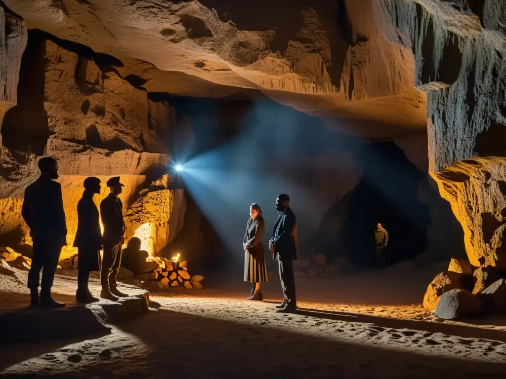 Figuras encadenadas en una caverna, observando sombras