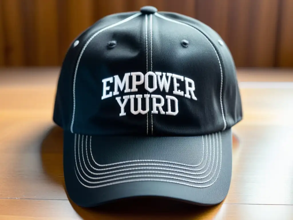 Una gorra negra con la frase 'Empower Your Mind' en letras blancas