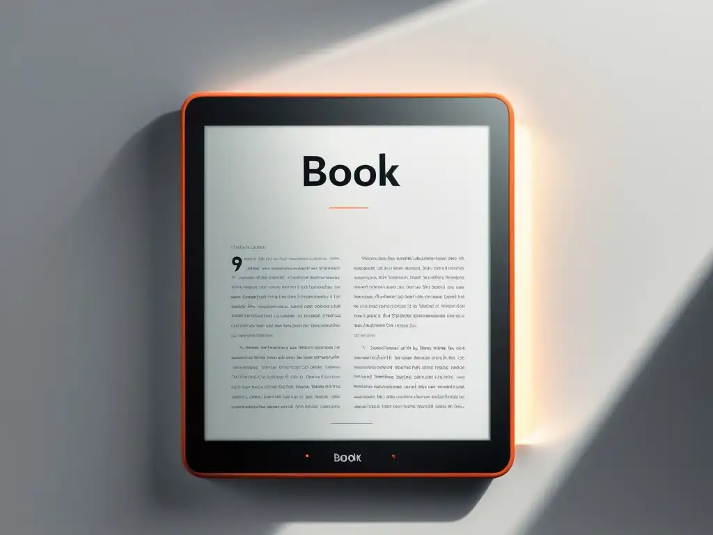 Autopublicación gratuita de ebooks Booktango: Ebook reader moderno con portada vibrante en pantalla, iluminado por luz natural suave