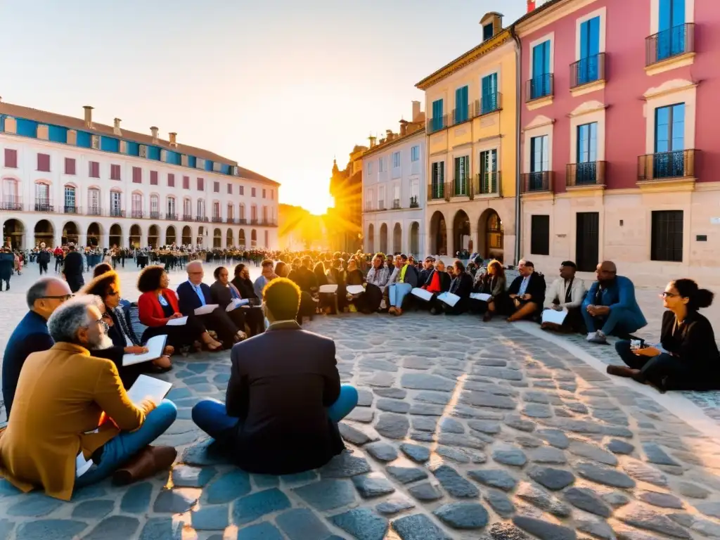 Encuentro literario multicultural en Festival Celsius 232, Avilés Grupo diverso en Festival Celsius 232 Avilés, intercambiando enseñanzas literarias al atardecer