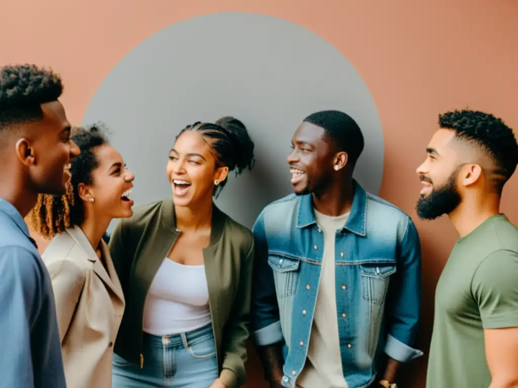 Grupo diverso de jóvenes conversando apasionadamente en círculo