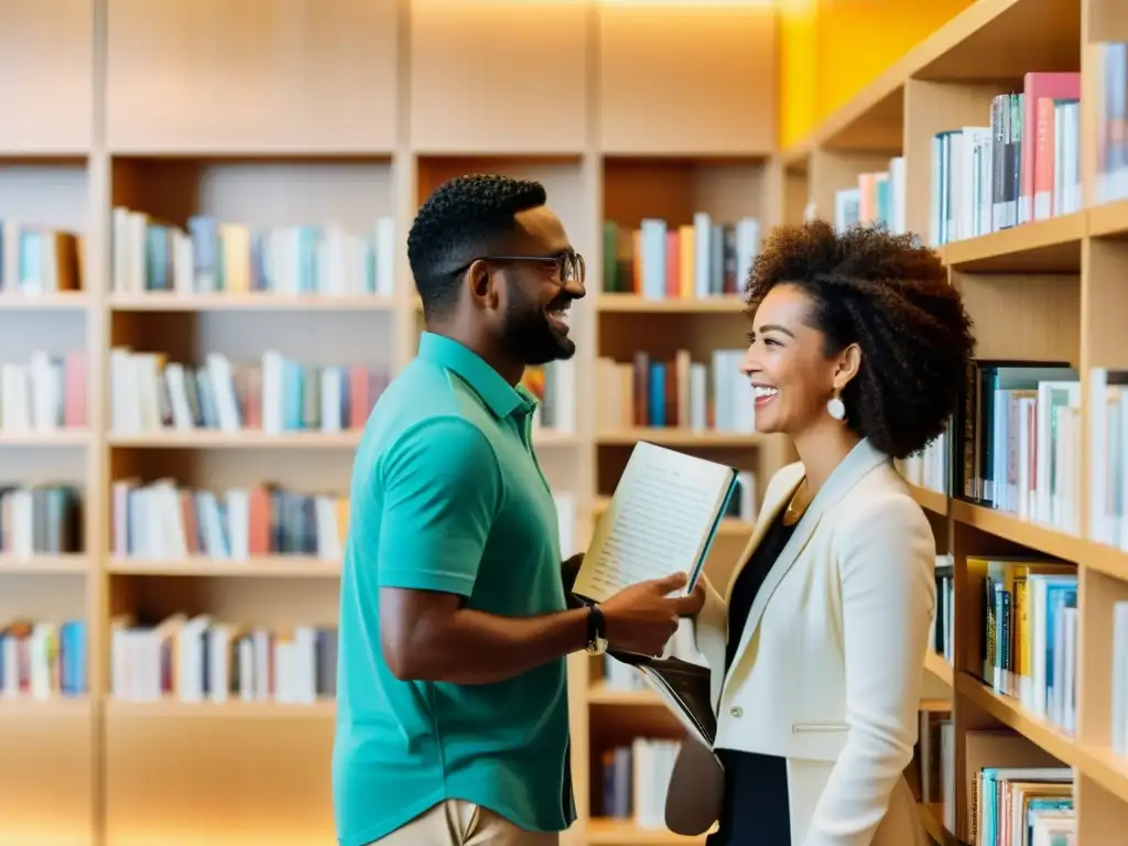 Grupo diverso de lectores fieles construyendo comunidad en biblioteca moderna, compartiendo pasión por la literatura