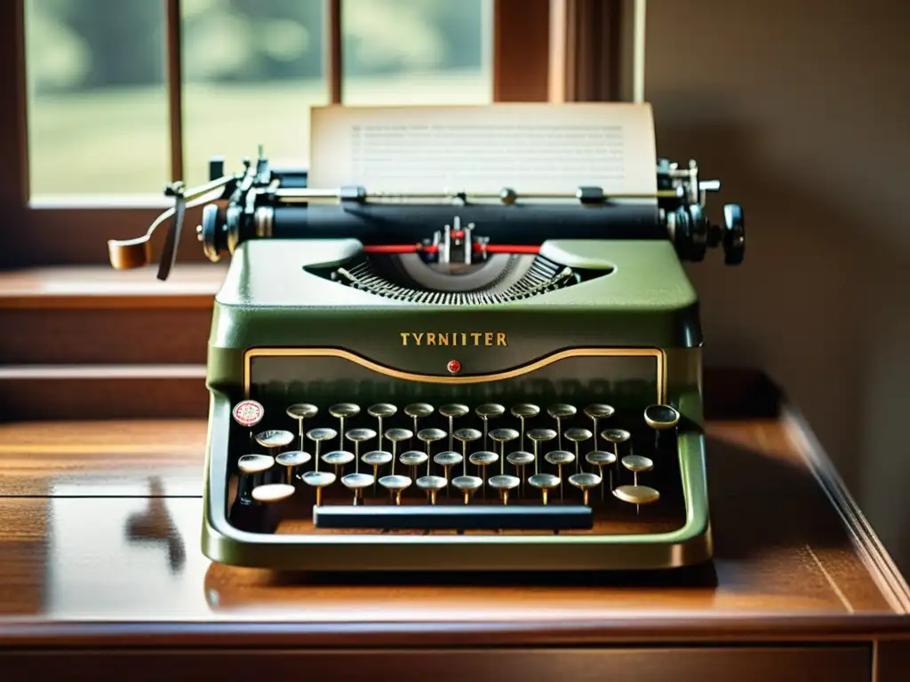 Una hermosa fotografía de una antigua máquina de escribir, destacando su elegancia atemporal