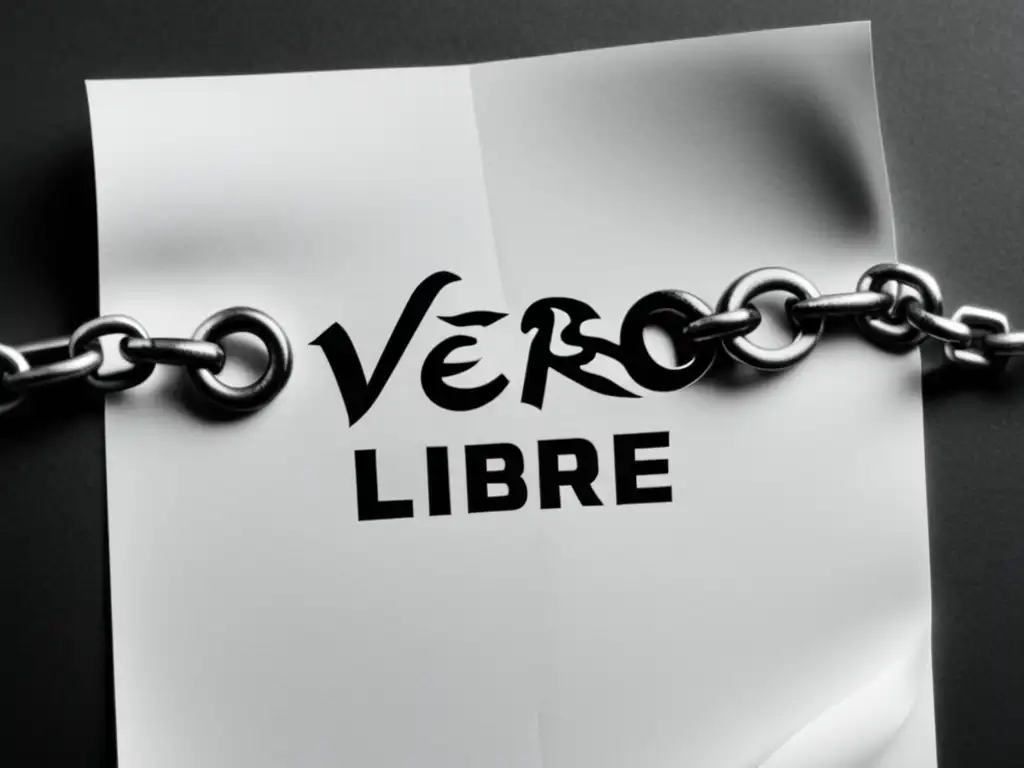 Una ilustración minimalista en blanco y negro de una cadena rota sobre papel con la frase 'verso libre' escrita a mano