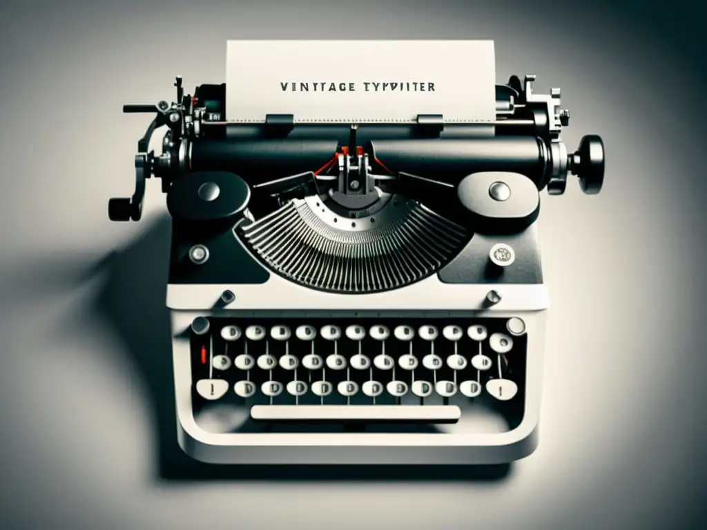 Ilustración vintage de máquina de escribir: elegancia atemporal Una ilustración minimalista en blanco y negro de una antigua máquina de escribir, destacando sus detalles intrincados y su elegancia atemporal