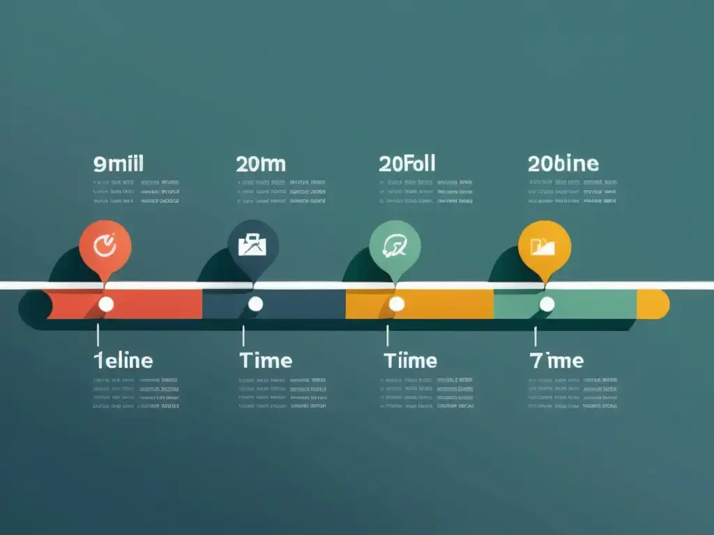 Una ilustración minimalista de una línea de tiempo con íconos que representan momentos significativos