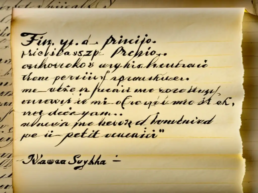 Poema manuscrito de Wisława Szymborska: Fin y principio en alta resolución Una imagen de alta resolución del poema 'Fin y principio' de Wisława Szymborska, escrito a mano en papel envejecido