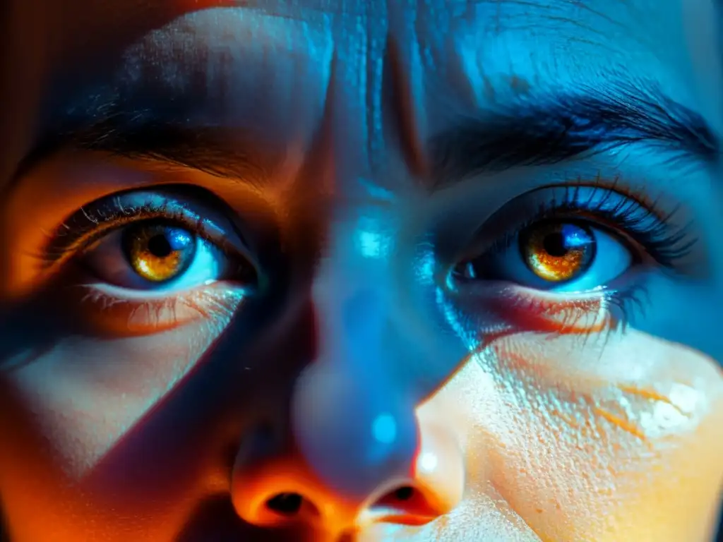Una imagen de alta resolución que muestra un rostro con emociones intensas y complejas, reflejando un profundo monólogo interior en literatura