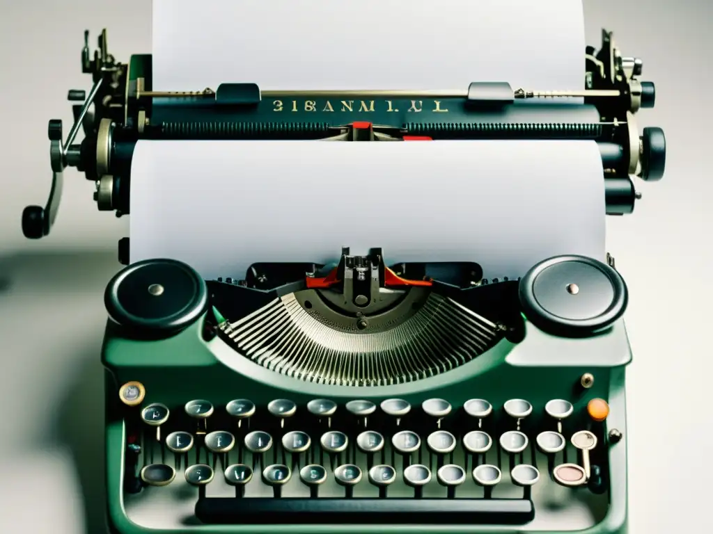 Una imagen de una antigua máquina de escribir con una hoja en blanco, iluminada suavemente, evocando la inspiración literaria y las técnicas de caracterización en literatura