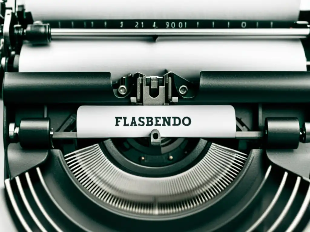 Imagen en blanco y negro de una antigua máquina de escribir con papel y las palabras 'flashback' y 'tejiendo el pasado