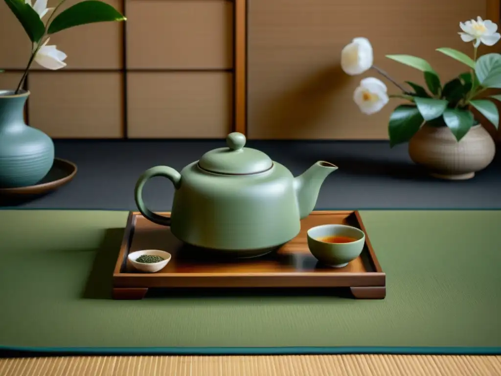 Imagen 8k de una ceremonia del té japonesa, con detalles intrincados y una atmósfera serena