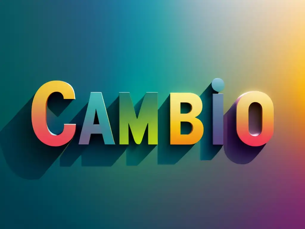 Imagen detallada de la palabra 'cambio' transformándose, representando el dinamismo del cambio semántico en palabras y significados