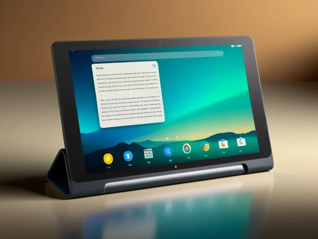 Imagen de una elegante tablet mostrando una interfaz de lectura personalizable, con aplicaciones de personalización de lectura y preferencias visuales