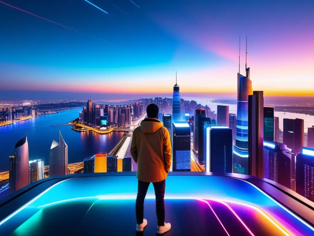 Metrópolis futurista: visión nocturna de alta resolución Una imagen futurista de una metrópolis digital con poesía cibernética en la era digital