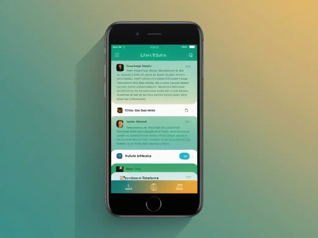 Una imagen de alta resolución de una interfaz de aplicación literaria moderna y elegante en la pantalla de un smartphone