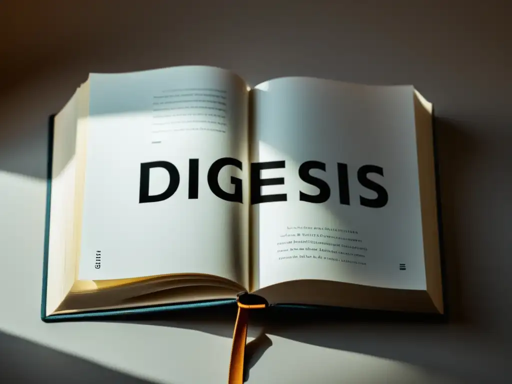 Imagen de un libro abierto con la palabra 'Significado de diégesis en narrativa' en tipografía clásica