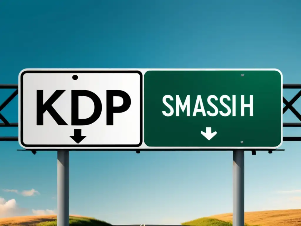 Imagen minimalista de señalización de carretera con opciones de autopublicación en KDP y Smashwords