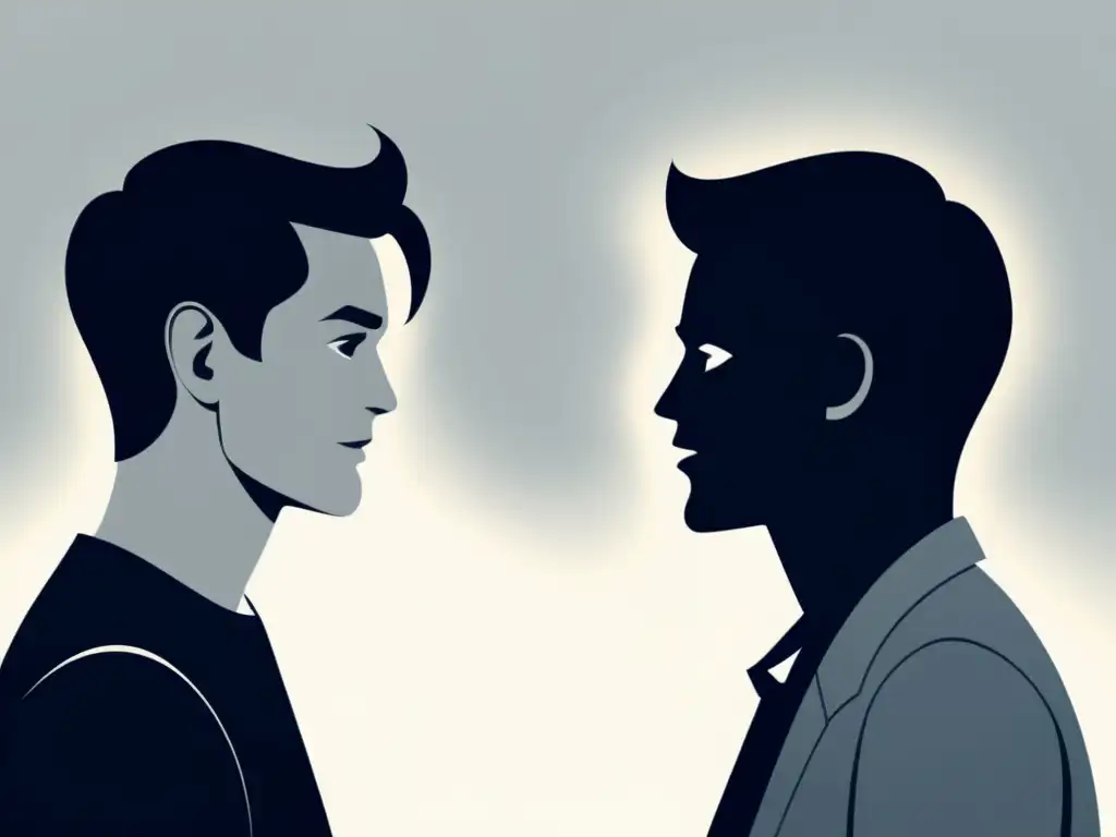 Conversación en gris: minimalismo y expresividad Imagen minimalista en tonos monocromáticos de dos personajes conversando