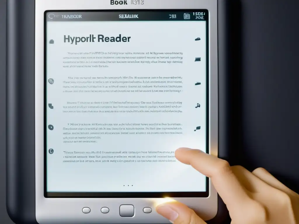 Imagen de una narrativa digital con hipervínculos en un ebook, destacando la innovación en la experiencia de lectura