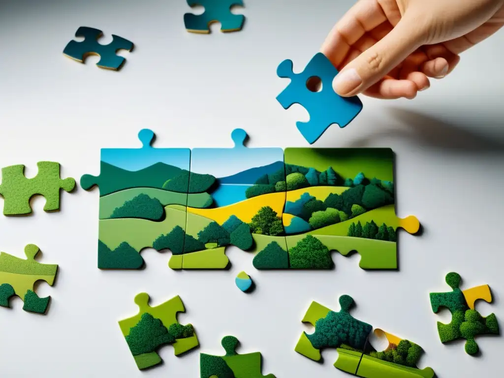 Rompecabezas de paisajes: un mosaico visual que invita a la reflexión Imagen de un rompecabezas con paisajes fragmentados, reflejando la narrativa fragmentada y la insoportable levedad del ser