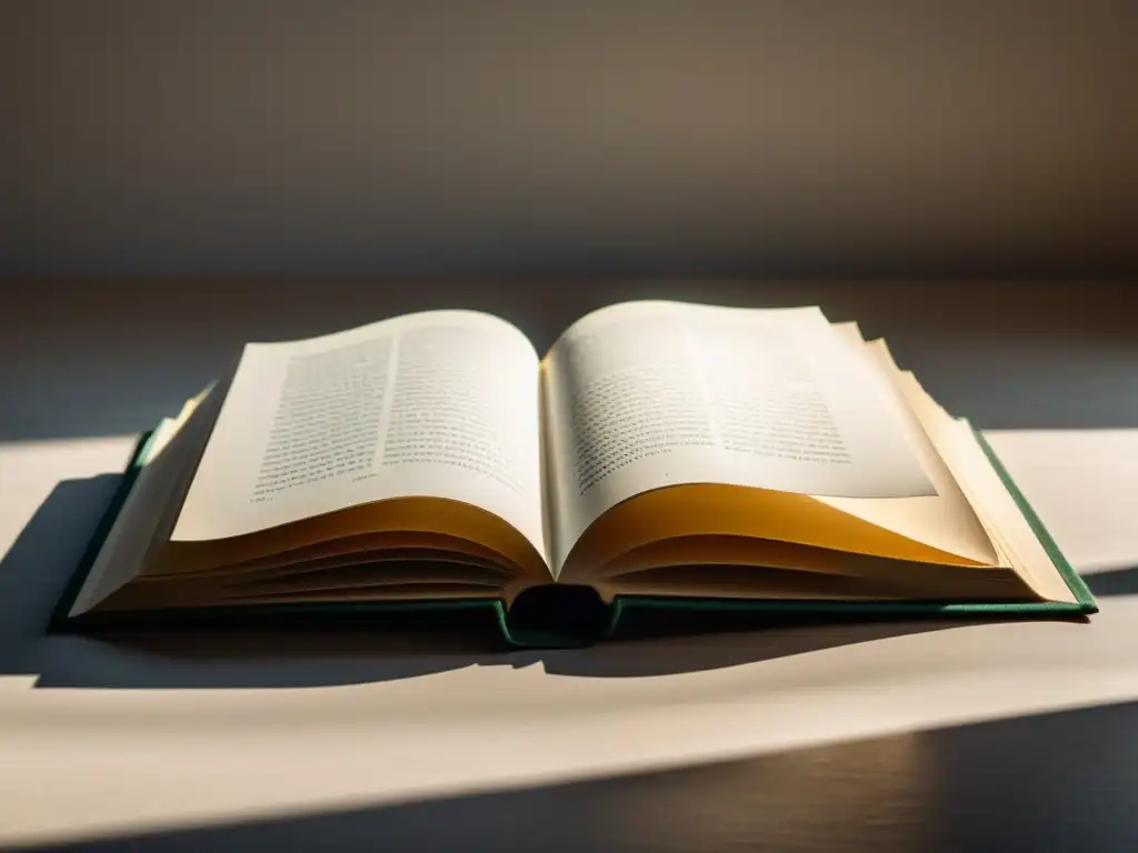 Una imagen serena de un libro abierto en blanco, bañado por luz natural