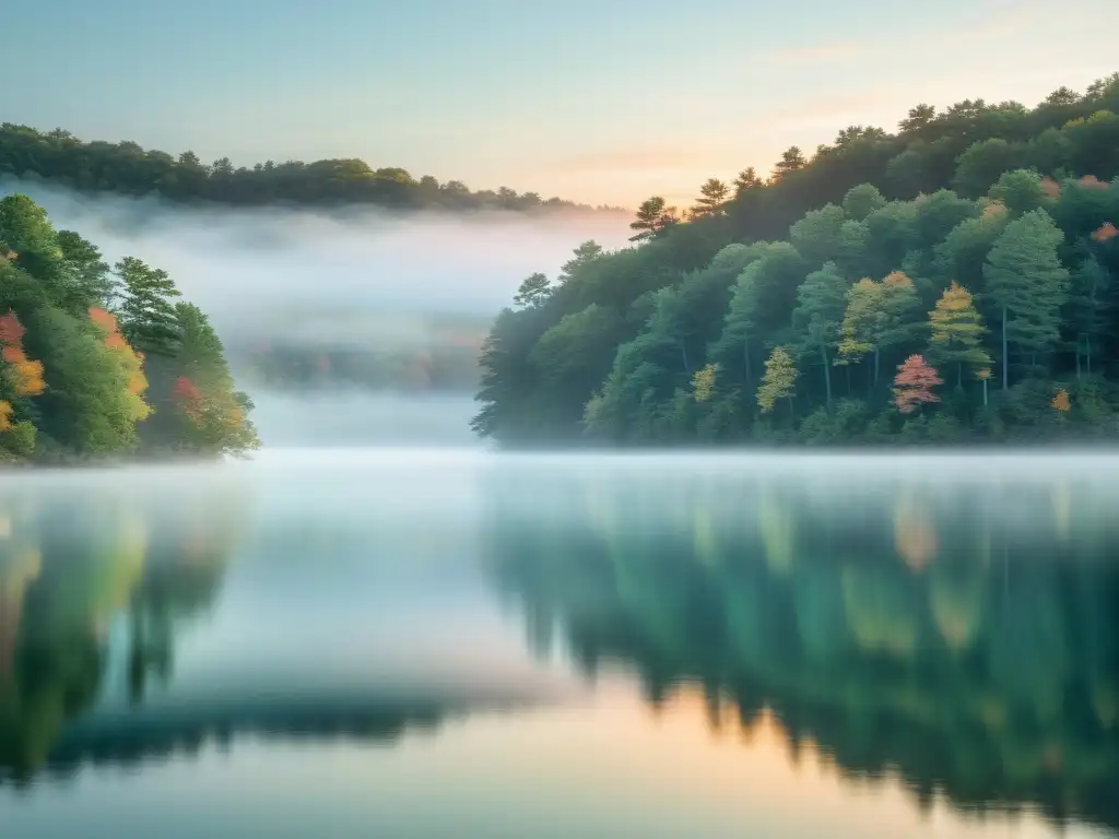 Imagen serena del amanecer en Walden Pond reflejando la naturaleza