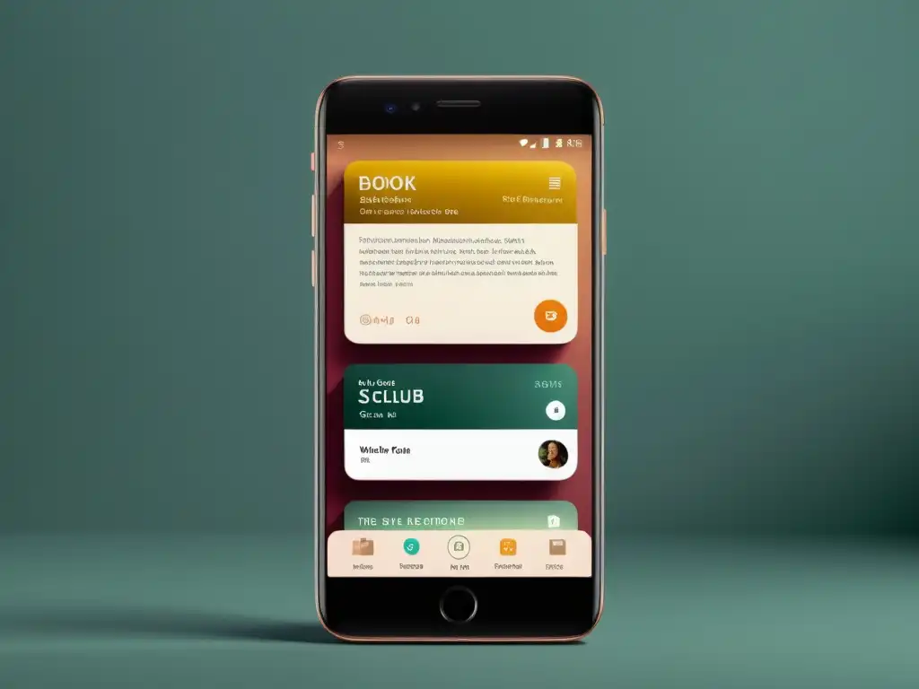 Imagen 8k de smartphone con aplicaciones para clubes de lectura y diseño minimalista elegante