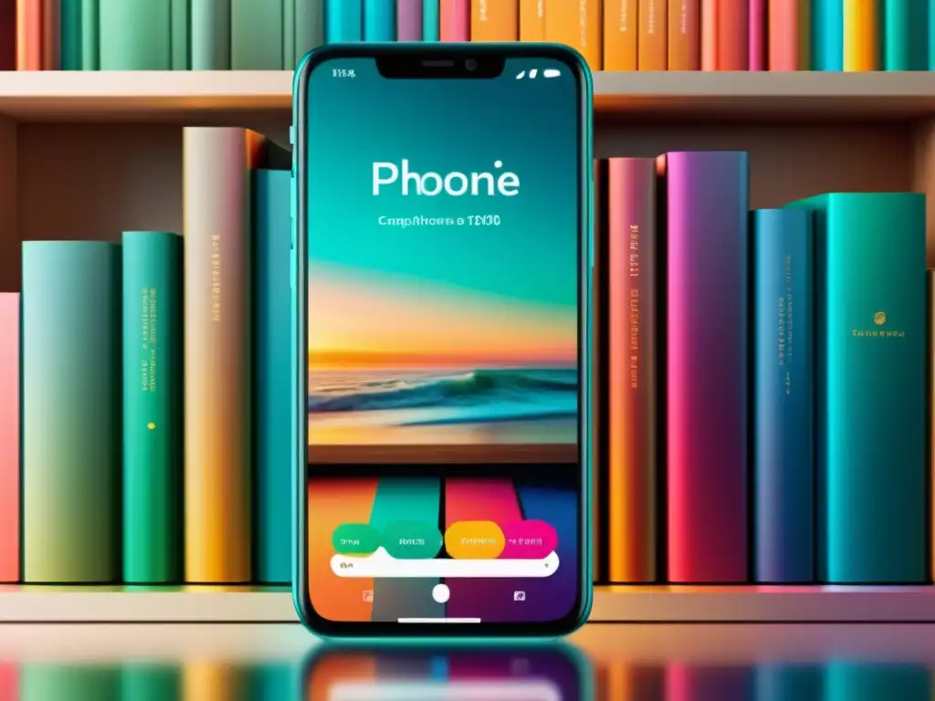 Una imagen 8K de un smartphone con una app de libros coloridos