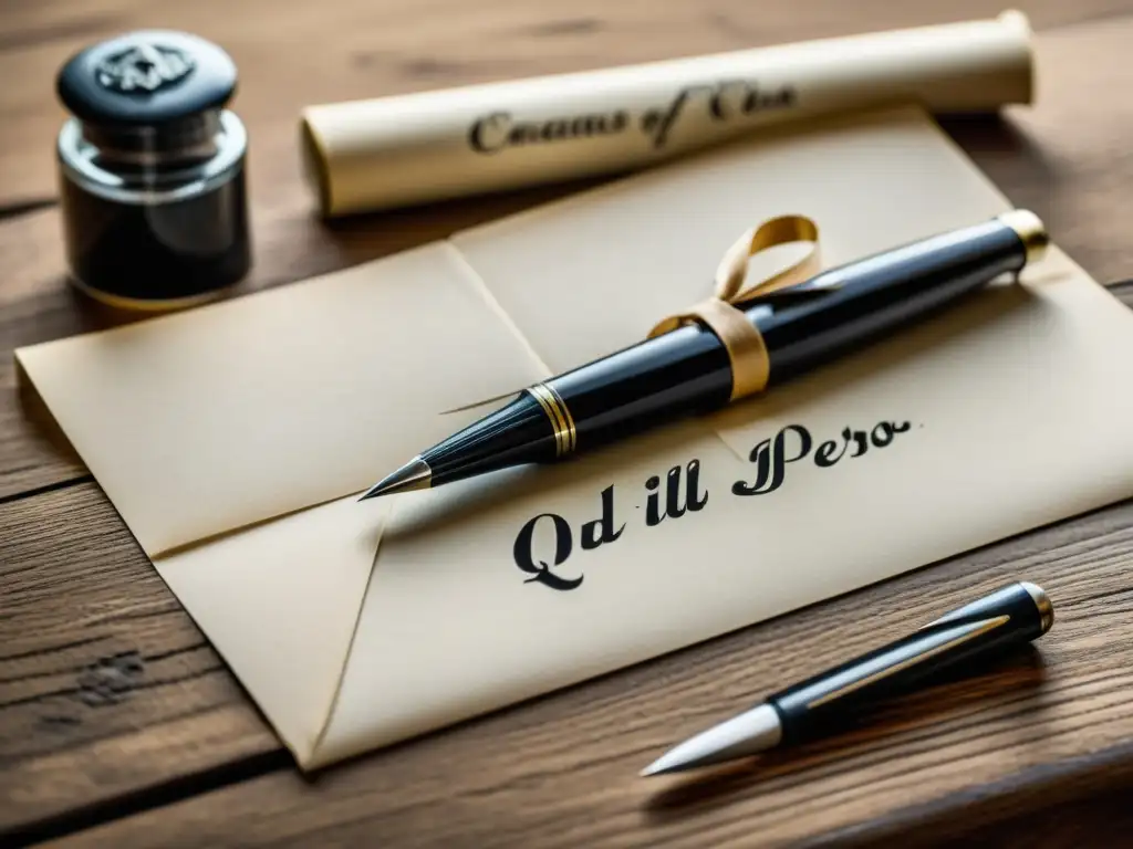 Imagen vintage con pluma y cartas antiguas en un escritorio