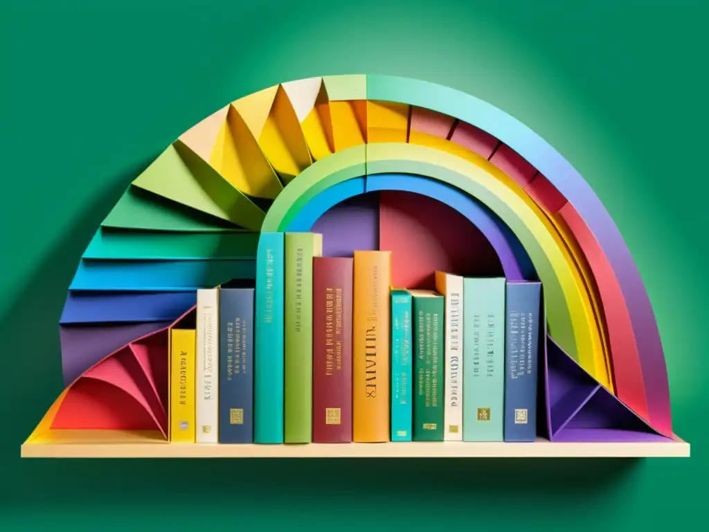 Una impactante escultura de origami en forma de estantería de libros multicolores, celebra la diversidad literaria