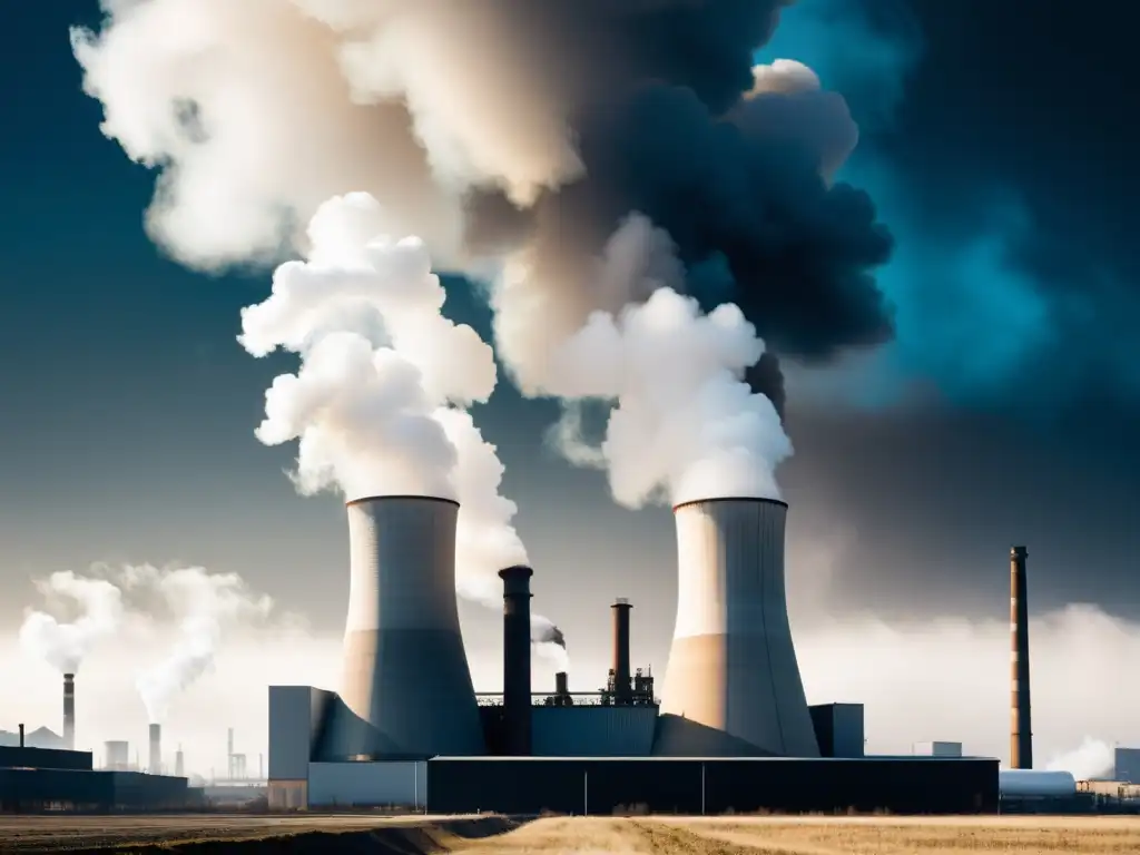 Imponente fábrica en blanco y negro con humeantes chimeneas, representa la industrialización literatura