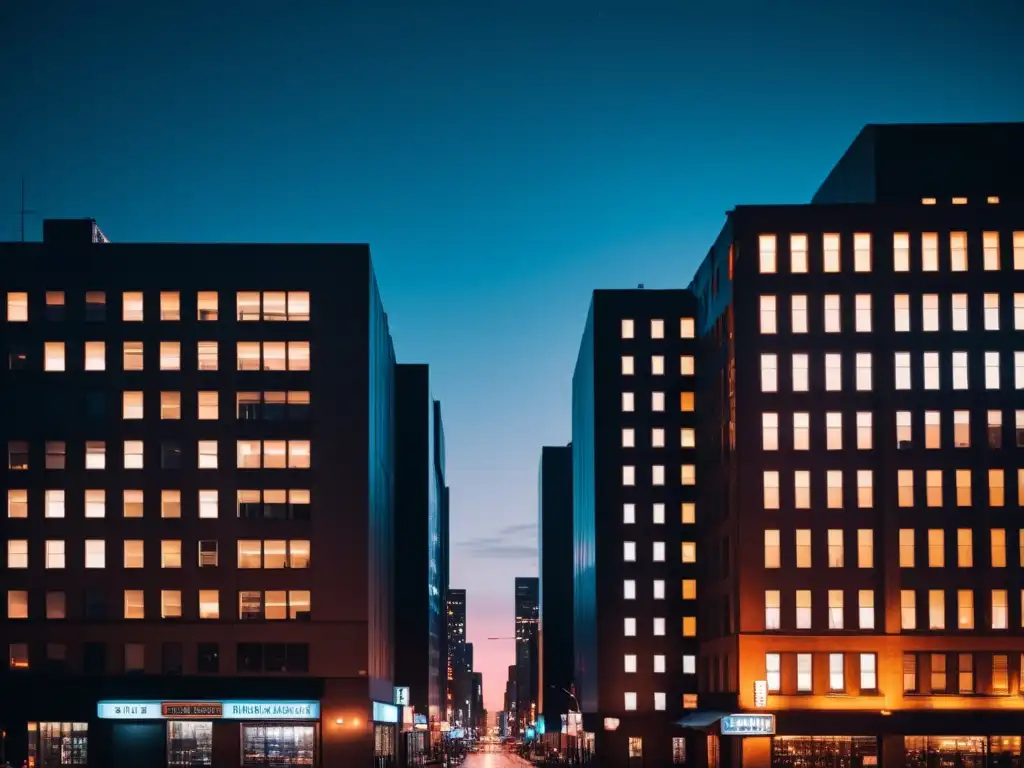 Imponente ciudad nocturna con luces de neón y ambiente de neopolicial