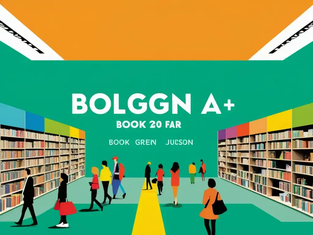 Importancia del Bologna Children's Book Fair: Escena animada con autores, ilustradores y editores en discusiones, firmas de libros y talleres, reflejando la vitalidad del evento literario