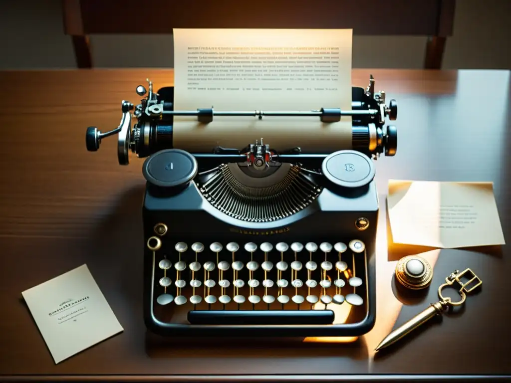 Una impresionante imagen de una antigua máquina de escribir, con las teclas y partes mecánicas detalladas a la vista