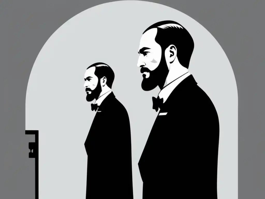 Intensa ilustración en blanco y negro de los tres hermanos Karamázov, reflejando la genialidad de Dostoevsky y la complejidad emocional