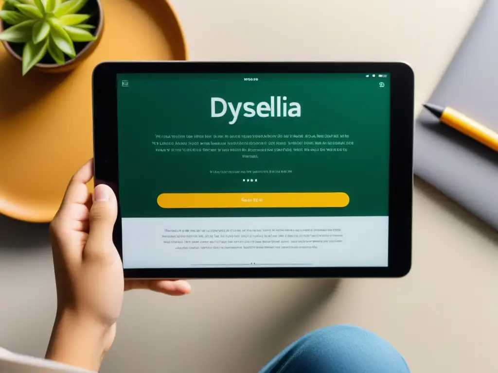 Interfaz de app accesible para dislexia, con diseño minimalista y opciones visuales personalizables