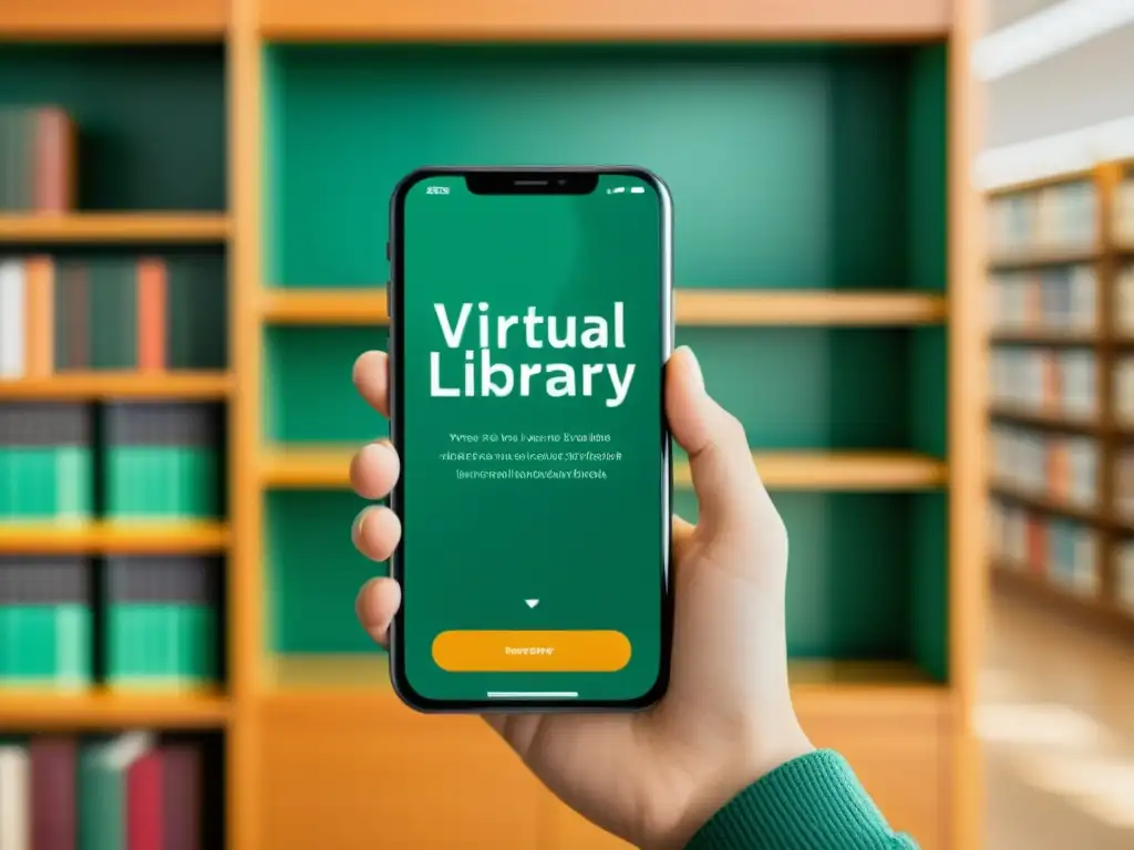 Interfaz de app de biblioteca virtual con detalladas portadas de libros