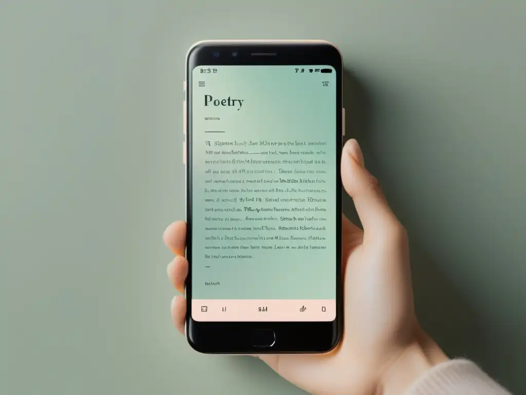 Interfaz de app de poesía digital: diseño minimalista y moderno con colores pastel y tipografía elegante