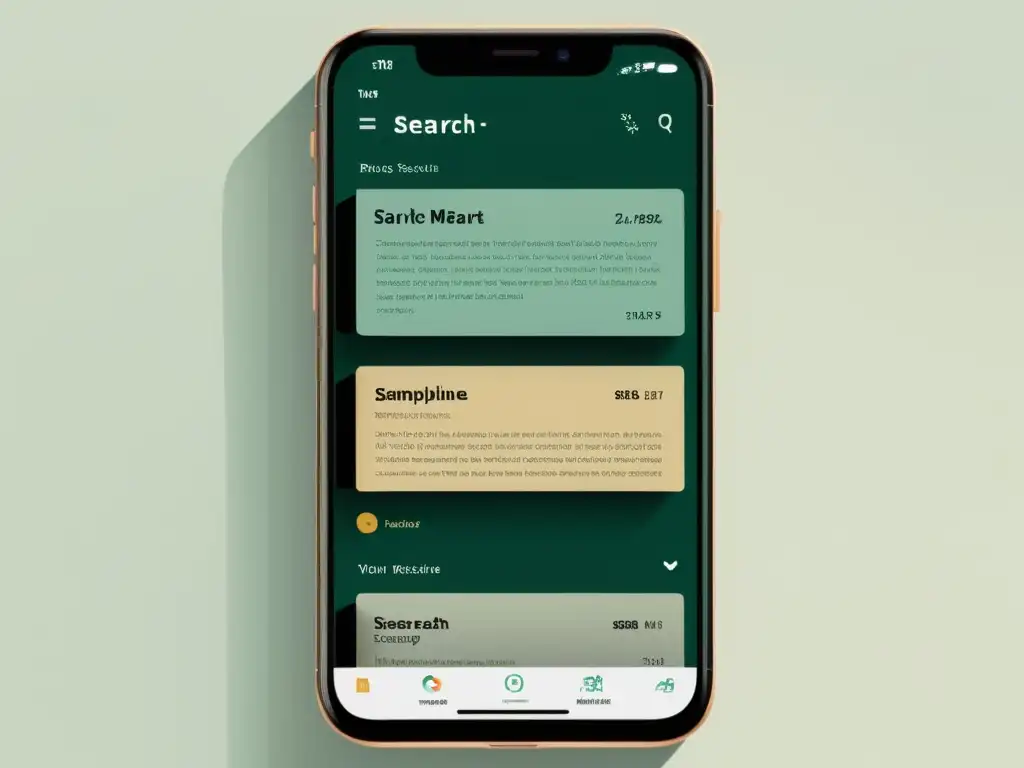 Interfaz de app para comprar libros raros con diseño moderno y sencillo en pantalla de smartphone