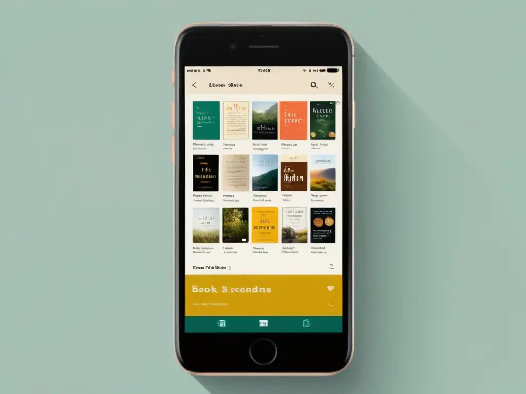 Interfaz elegante de app para comprar libros raros con diseño moderno y sofisticado en pantalla de smartphone