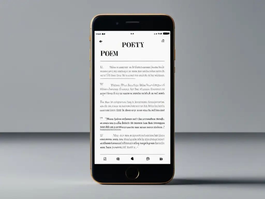 Interfaz elegante de app para descubrir poesía digital en smartphone