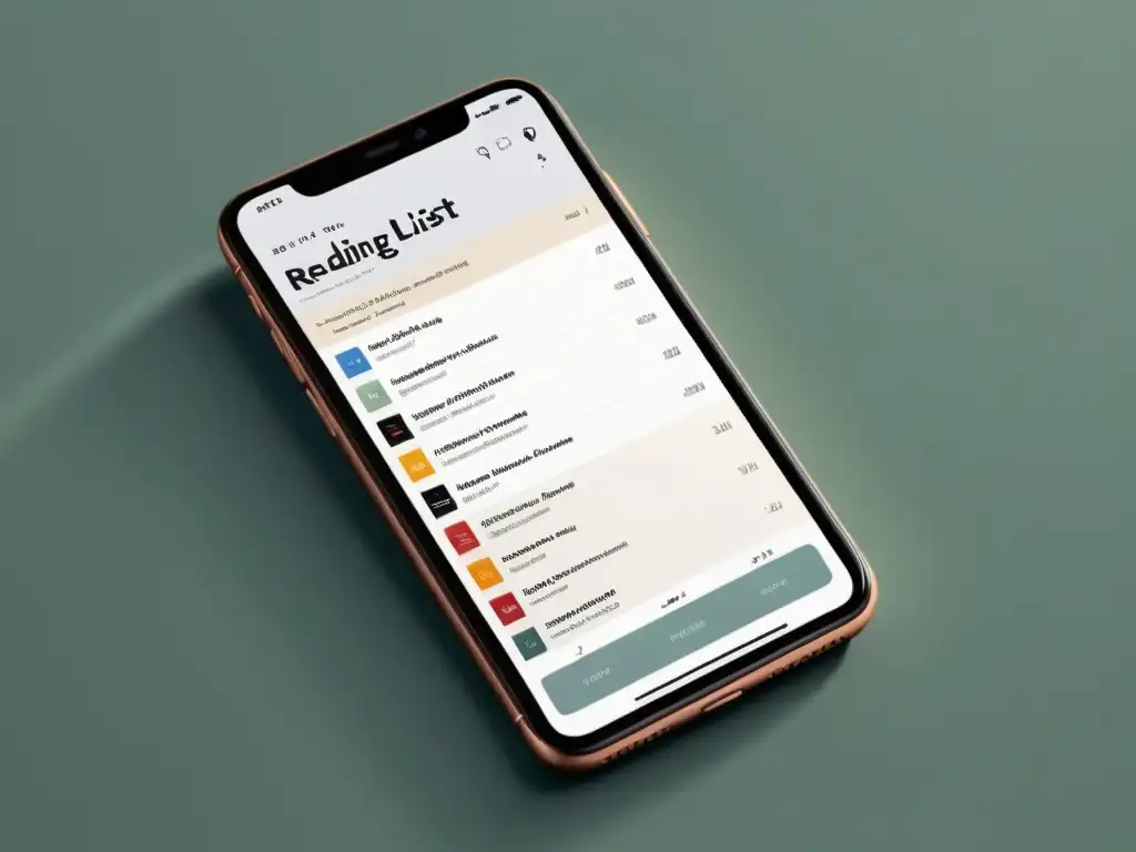 Interfaz elegante de lista de lectura en smartphone