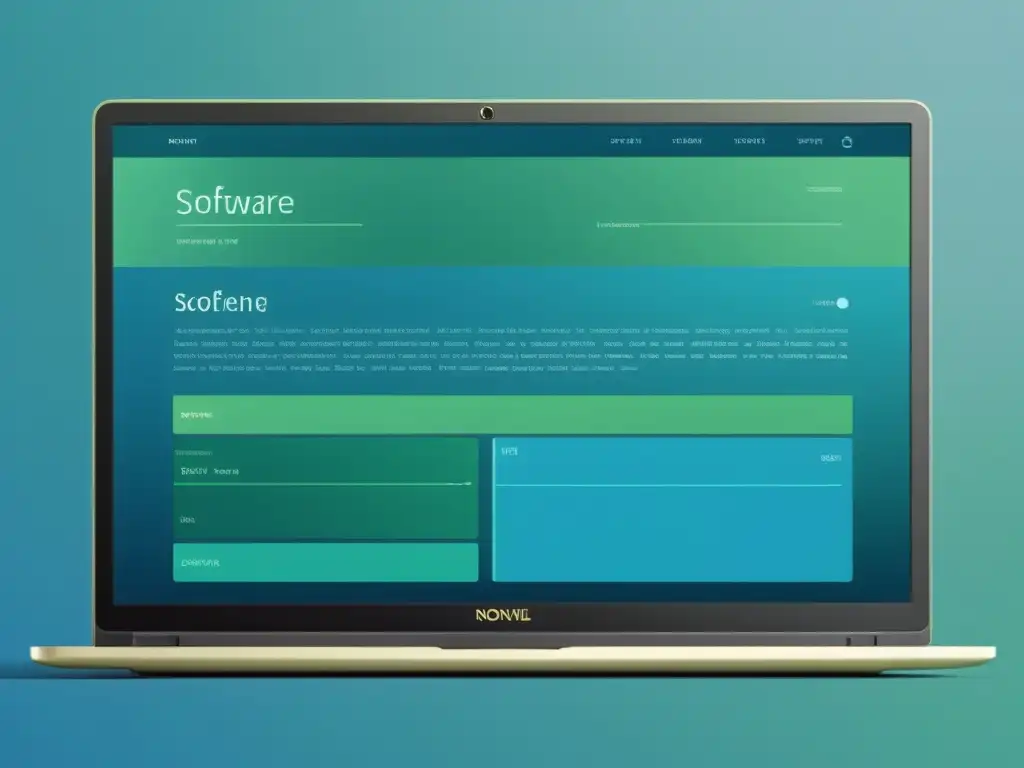 Interfaz de software de escritura no lineal con diseño sofisticado en tonos azules y verdes, mostrando una estructura dinámica y profesional